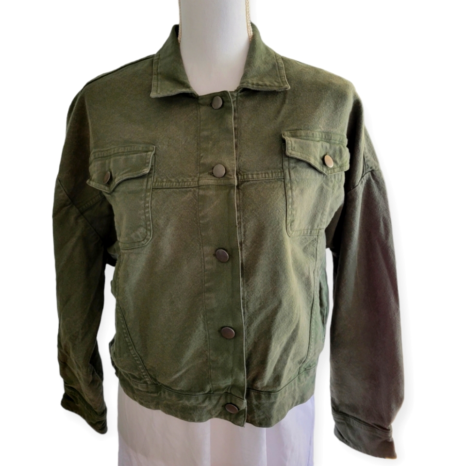 Chaser Army Green Cropped Button Up Utility Jacket